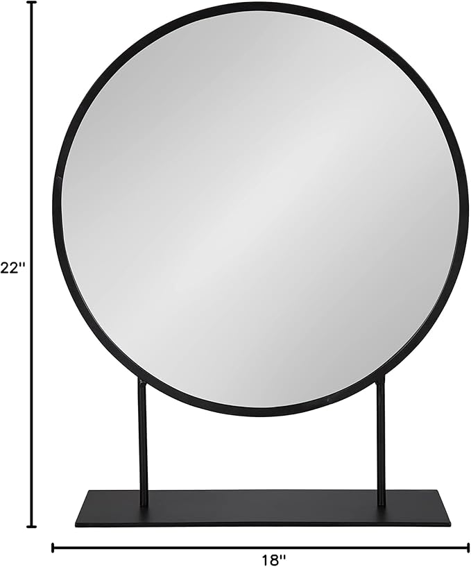 Kate and Laurel Rouen Modern Glam Round Metal Frame Table Mirror with Stand, Black