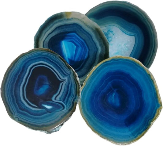 Crystal Coasters Set of 4 Agate Coaster Teal Irregular Dyed 4-5" for Drinks Coffee Wine Bar Glasses with Rubber Bumpers