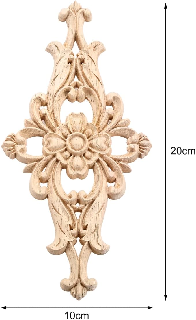 MUXSAM Wood Carved Appliques Furniture Decorative Onlays, 4Pcs Unpainted DIY Center Carving Decal for Door Wall Ceiling Cabinet Dresser Mirror Bed Mantel Bench Decoration, 20x10cm/7.8"x3.94"