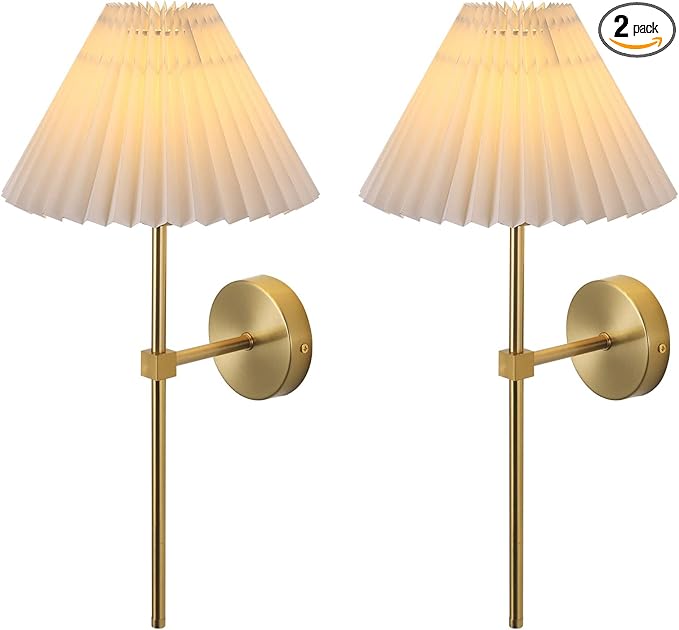 Wall Sconces Sets of 2 White Fabric lampshade Gold Wall Lamp Column Bracket Wall Lighting Bathroom Dresser Hardwired lamp Applicable to Living Room Bedroom Dining Room