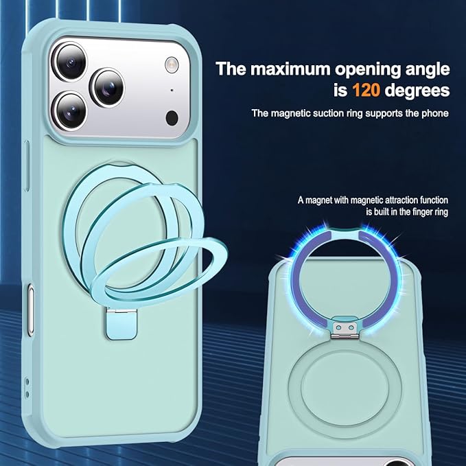 Compatible with iPhone 17 Pro Max Case with Invisible Magnetic O-Ring Stand Military-Grade Translucent Case for iPhone 17 ProMax 6.9" [Compatible with Mag-Safe][Great Grip Feeling], Blue