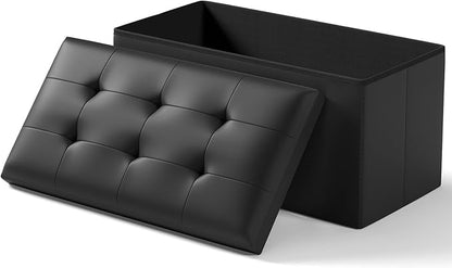 Folding Storage Ottoman Bench, Multi-Functional Ottoman Footrest, End of Bed Bench, Storage Chest for Living Room, Bedroom, Hallway, Entryway, Holds Up to 600 lbs (Black, 30 Inches)