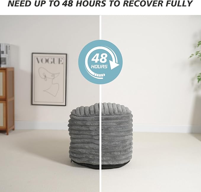 Pouf Ottoman Stuffed Round for Foot Rest, Faux Fur Poufs with Foam Chunk Filling, Storage Ottoman Pouf Foot Stool Cushion, 20 X 15 Inch Floor Chair for Living Room Bedroom Home Decor, Light Gray