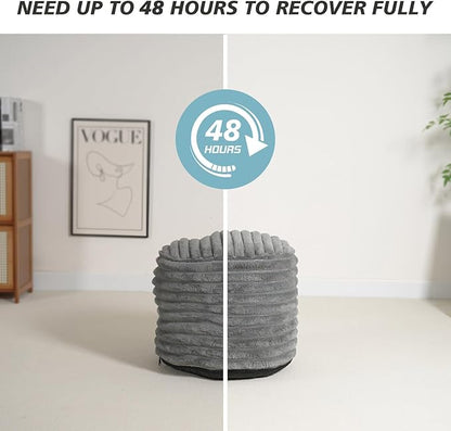 Pouf Ottoman Stuffed Round for Foot Rest, Faux Fur Poufs with Foam Chunk Filling, Storage Ottoman Pouf Foot Stool Cushion, 20 X 15 Inch Floor Chair for Living Room Bedroom Home Decor, Light Gray