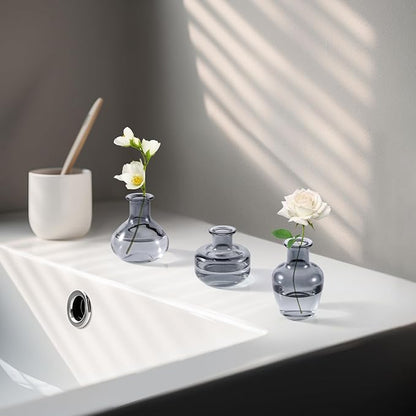 Black Gray Glass Bud Vase, 10Pcs/Set Modern Decorative Small Mini Flowers Vases, Minimalist Aesthetic Home Decor Vintage Wedding Table Centerpieces for Single Flower Rose