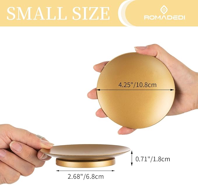 Romadedi Iron Plate Candle Holder - Gold Candle Holders for Pillar Candles, Set of 2 Small Candle Tray Pillar Candle Holder Plate Metal Candle Stand for Coffee Table Decor, Wedding, Party, Home Decor