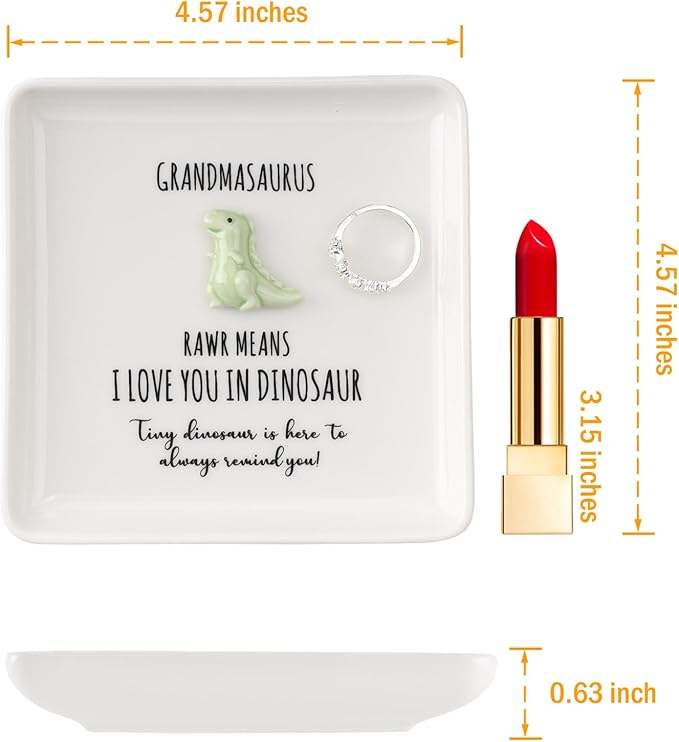 HOME SMILE Dinosaur Grandma Mother’s Day Christmas Gifts Birthday -I Love You Grandmasaurus Ring Dish Tray for Grandma to Be Nana Mimi Gigi Grandma,Stocking Stuffers for Grandma under 10
