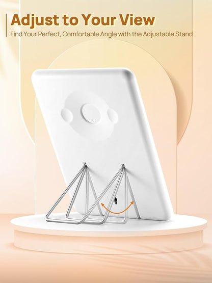 OMIRO Makeup Mirror for Desk, 10 x 7 inches Table Mirror with Adjustable Stand and Hanging Hole for Shaving and Travelling, White