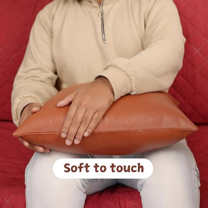 Genuine Lambskin Leather Pillow Cover, 20x20 Inch Case for Lumbar Throw Couch Pillows, Thick & Soft Cushion Covers for Sofa Bed Home Décor (Textured Terracotta Pack of 2)