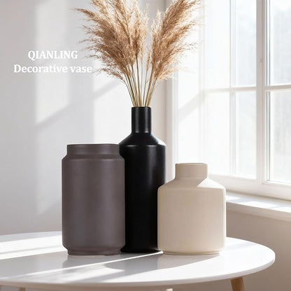 Ceramic Vase Set of 3 - Modern Neutral Vases Home Decor, Minimalism Decorative Vases, Boho Decor Small Flower Vase for Shelf, Dining Table Entryway Mantel Centerpiece Bookshelf Living Room Bathroom