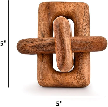 Statue 3 Link Wood Chain Link for Home Decor,Brown Wood Knot Coffee Table Decor, Country Chain Knot Decor,Mom Gifts (5" X 5" X 5")