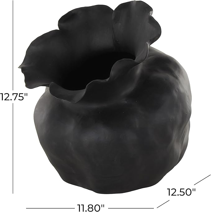 Deco 79 Ceramic Abstract Decorative Vase Floral Inspired Centerpiece Vase, Flower Vase for Home Decoration 12" x 13" x 13", Black