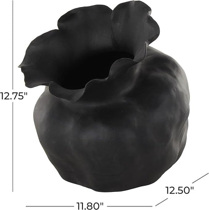 Deco 79 Ceramic Abstract Decorative Vase Floral Inspired Centerpiece Vase, Flower Vase for Home Decoration 12" x 13" x 13", Black