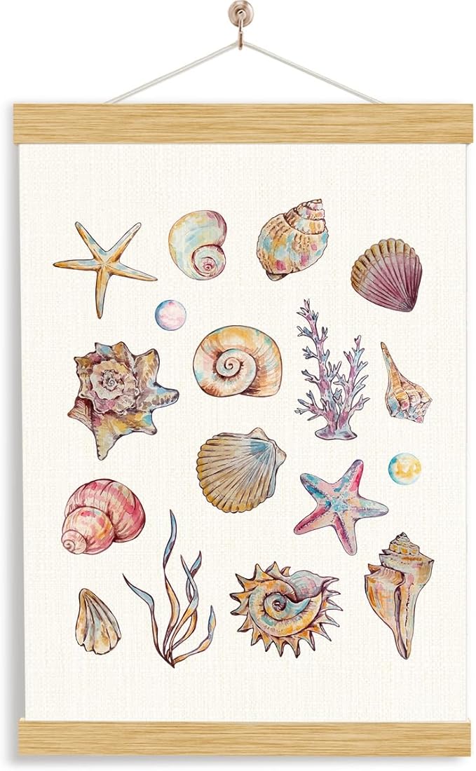 Coastal Hanging Poster Decor, Seashell Starfish Canvas Poster, Farmhouse Wall Decor Sign, Beach House Decors, Ocean Style Home Decors, Teen Girls Bedroom Decoration, Housewarming Gift, 11.8*15.7