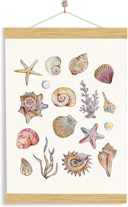 Coastal Hanging Poster Decor, Seashell Starfish Canvas Poster, Farmhouse Wall Decor Sign, Beach House Decors, Ocean Style Home Decors, Teen Girls Bedroom Decoration, Housewarming Gift, 11.8*15.7