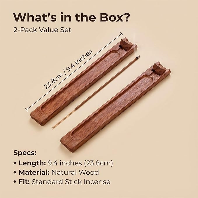 2Pcs Wood Incense Holder for Sticks 9.8" Wood Incense Burner Holder Stick Holders with Catcher Wooden Stick Incenses Burner with Adjustable Angle