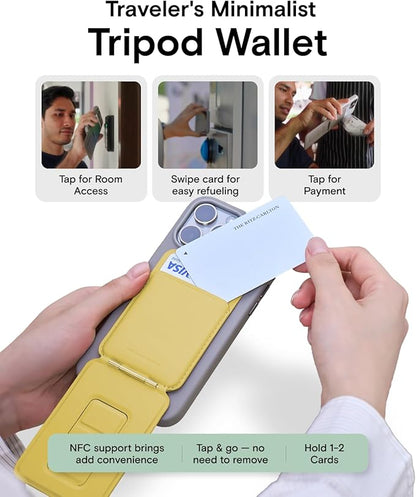 MOFT Phone Tripod Wallet for iPhone, Mulit-Angles, Lightweight Phone Stand, MOVAS Vegan Leather Magnetic Wallet, Strong Magnets, NFC Card Holder,Travel Essential, Panna Cotta (with Card Slot)