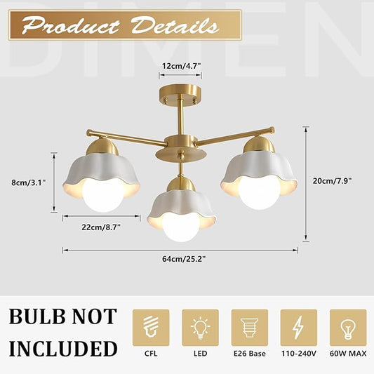 Mid Century Modern Brass Semi Flush Mount Ceiling Light 3 Lights Milk Opal Glass Ceiling Light Fixture Gold Sputnik Chandelier Light Fixture Vintage Hanging Ceiling Lights for Foyer MCL08-3 GD
