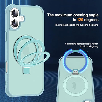 Compatible with iPhone 16 Case with Invisible Magnetic O-Ring Stand Military-Grade Translucent Case for iPhone 16 6.1" [Compatible with Mag-Safe][Great Grip Feeling], Blue