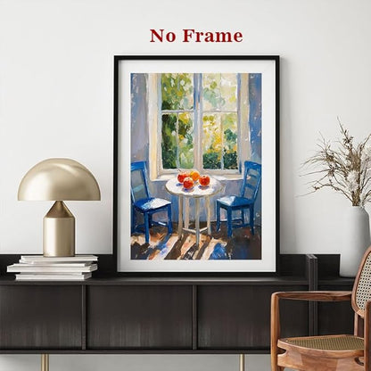 Farmhouse Rustic Pictures Window Botanical Wall Art Still Life Fruit Prints Green Landscape Painting Forest Nature Posters Green Plant Artwork Window View Pictures for Living Room 16x24in No Frame