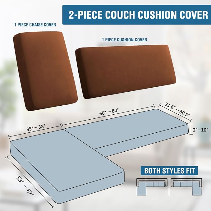 H.VERSAILTEX Fleece L Shaped Couch Cover 2 Piece Stretch Couch Covers for Sectional Sofa Thick Soft Sofa Cover for Dogs Feature Comfortable and Durable Fabric, (3 Seater + 1 Chaise, Caramel)