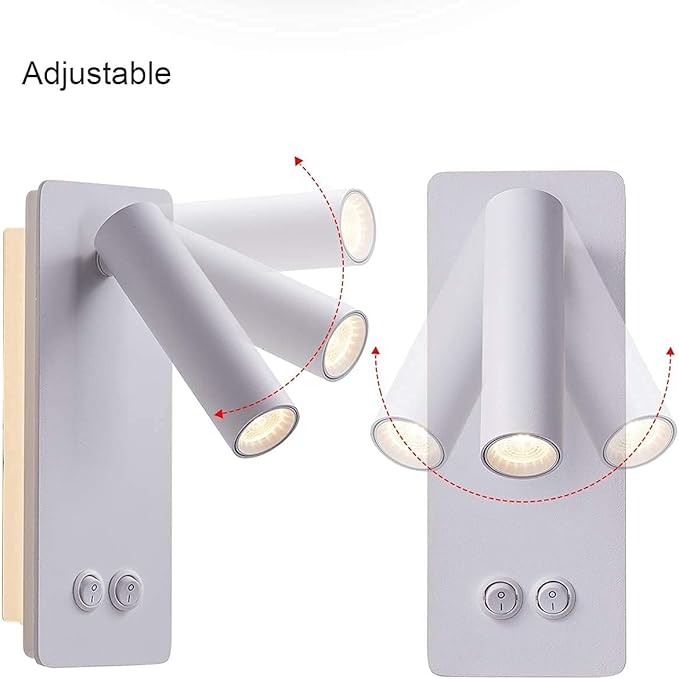 Bedside Reading Lamp Wall Mounted, LED Wall Reading Lights for Bed, Plug in Wall Sconce Set of 2, Bed Reading Light 3W 3000K Book Light with 9W Ambient Lighting