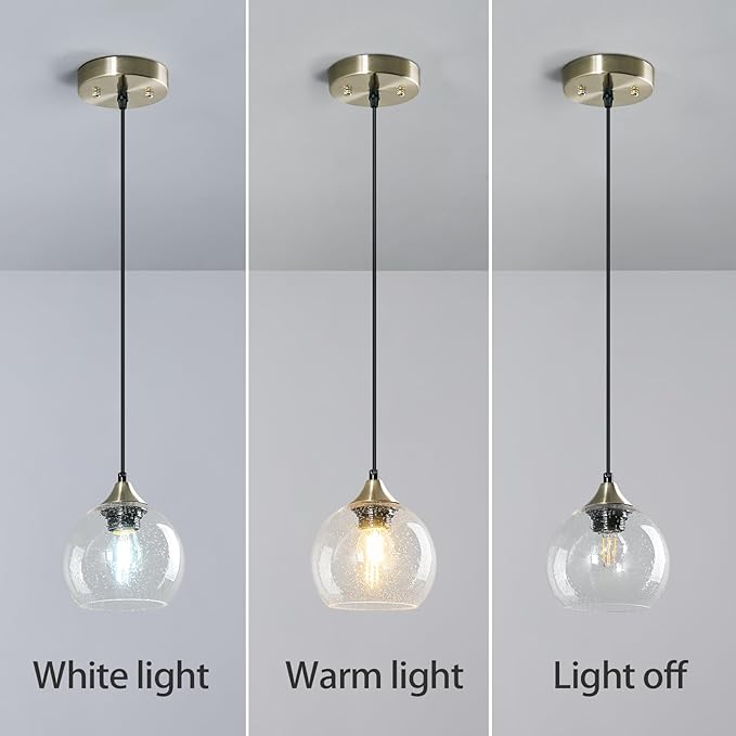 Clear Glass Pendant Lights Kitchen Island Lighting Globe Pendant Light Fixtures Modern Pendant Lighting for Kitchen Island Bedroom Living Dining Room Light Fixture(5.9in, 1-Pack)