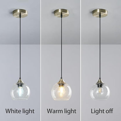 Clear Glass Pendant Lights Kitchen Island Lighting Globe Pendant Light Fixtures Modern Pendant Lighting for Kitchen Island Bedroom Living Dining Room Light Fixture(5.9in, 1-Pack)