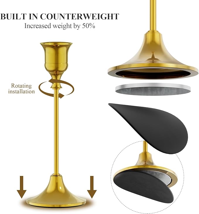FSyueyun Gold Candle Holders Set of 2, Elegant Metal Candlestick Holders for Vintage Taper Candle Holders, Perfect for Table Centerpieces, Fireplace Mantels, Home Decor, Weddings and Party Decorations