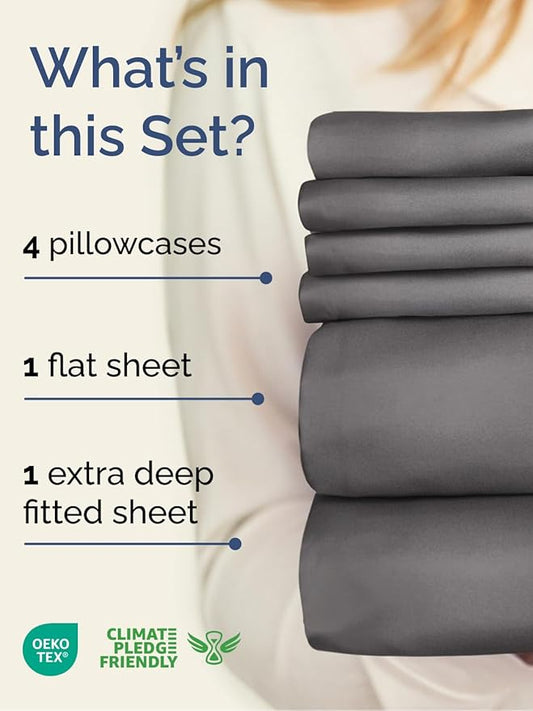 Extra Deep Cal King Sheet Set - 6 Piece Breathable & Cooling Sheets - Hotel Luxury Bed Sheets Set - Easy & Secure Fit - Soft, Wrinkle Free & Comfy Sheets Set - Grey Sheet Set with Extra Deep Pockets