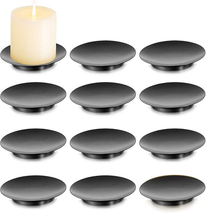 Romadedi Iron Plate Candle Holder, Black Candle Holders for Pillar Candles, Set of 12 Small Candle Tray, Pillar Candle Holder Plate Metal Candle Stand for Coffee Table Decor, Wedding, Home Decor