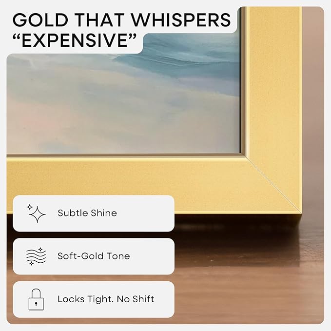 Homeforia 17x24 Picture Frame Gold, High End Metal 17x24 Poster Frames with Mat 13x19 Photo, 17 x 24 Gold Frame Matted to 13 by 19 Print, 24by17 Thin Hanging Frames, Tempered Glass, Wall Kit, Set of 1