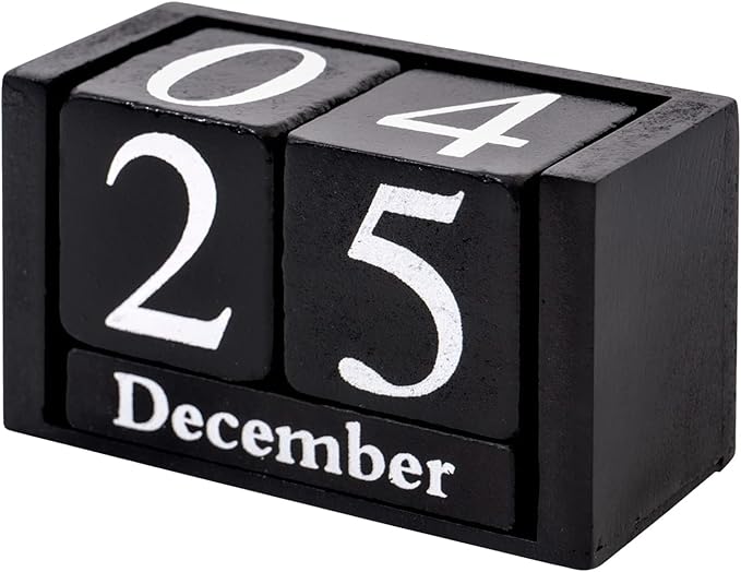 Perpetual Desk Calendar Wooden Block Calendar for Desk Reusable Date Display Blocks for Office Home Decor Teacher Classroom Accessory (Black)