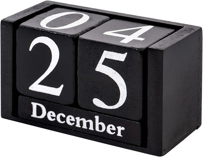 Perpetual Desk Calendar Wooden Block Calendar for Desk Reusable Date Display Blocks for Office Home Decor Teacher Classroom Accessory (Black)