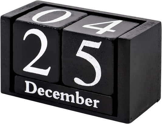 Perpetual Desk Calendar Wooden Block Calendar for Desk Reusable Date Display Blocks for Office Home Decor Teacher Classroom Accessory (Black)