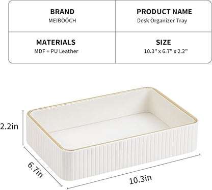 Desk Organizer Tray, PU Leather Valet Tray Nightstand Organizer Cologne Perfume Trays for Men Women, Decorative Vanity Trays Key Bowl Trinket Dish (Ivory, 10.3" x 6.7" x 2.2")