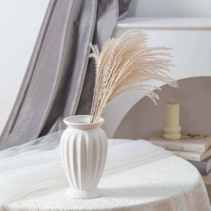 Anding Ceramic Decorative Vase White Flowers Pampas Grass Vase Boho Modern Home Decor Clay Flowerpot (A526 White)