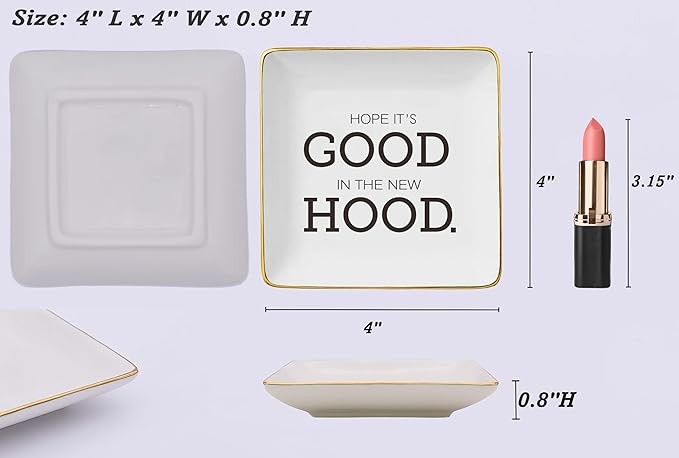 Hope It's Good in The New Hood-Congratulation New House Gift-New Homeowner Gift-Happy New Home Gifts-Congrats First Time New House Gifts,Housewarming Presents-Jewelry Tray Trinket Holder Ring Dish