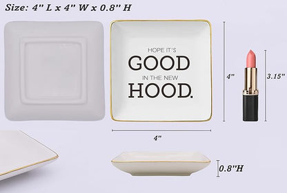 Hope It's Good in The New Hood-Congratulation New House Gift-New Homeowner Gift-Happy New Home Gifts-Congrats First Time New House Gifts,Housewarming Presents-Jewelry Tray Trinket Holder Ring Dish