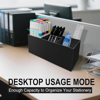 Acrylic Pen and Silverware Holder, Makeup Brush Cup,Desktop or Wall Mount Storage Organizer,Perfect for Office, Stationery, Kitchen and Bathroom Caddy,Desk Pencil Accessories.(Black)
