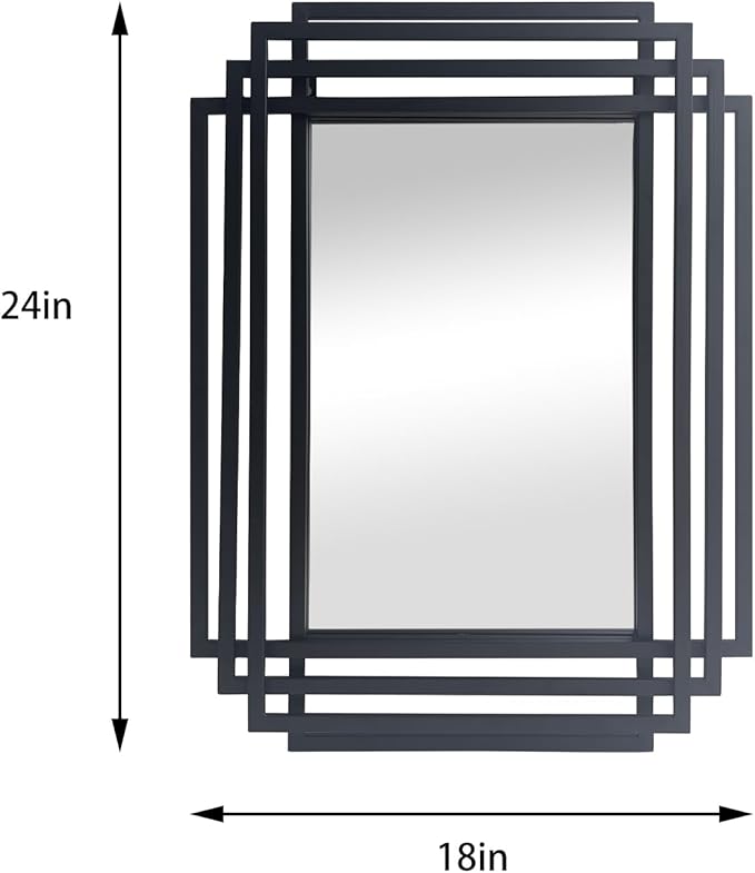 Rectangle Vanity Mirror, 24"x18" Geometric Art Deco Mirror with Metal Frame, Modern Elegant Wall Mirrors for Living Room Bathroom Bedroom Entryway, Hangs Vertically or Horizontally
