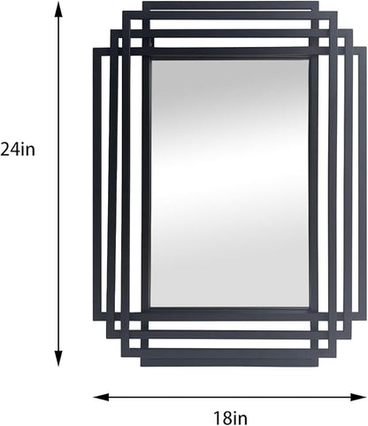 Rectangle Vanity Mirror, 24"x18" Geometric Art Deco Mirror with Metal Frame, Modern Elegant Wall Mirrors for Living Room Bathroom Bedroom Entryway, Hangs Vertically or Horizontally