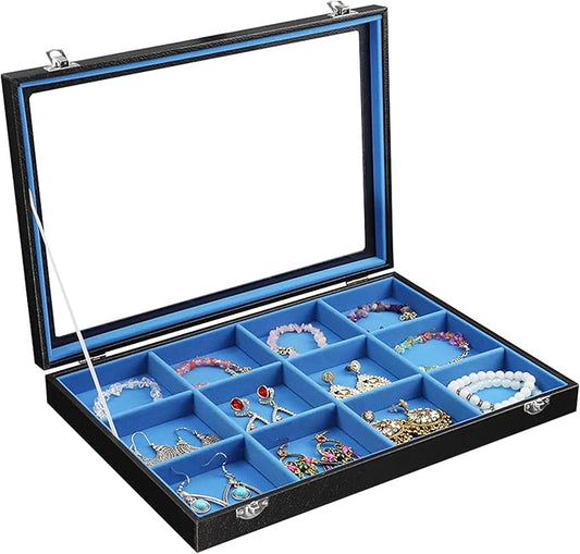 Stratalife Jewelry Organizer Bracelet Earring Holder Organizer Jewelry Drawer Storage Anti Tarnish Bangle Ring Holder Box for Women 12 Grid (Blue Black)