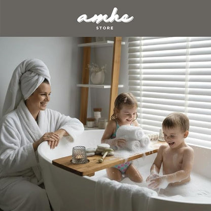 Amhe Store! Luxury Rustic Acacia Wood. Durable, Water-Resistant, Minimalistic, Adjustable 35x9 Inches. Lovely Gift - Box. Bath Tub Tray Wood - Bath Tray for Tub. Unique Natural Grain for Relaxation