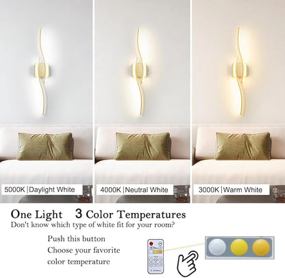 Modern Gold Wall Light Fixture Set of 2, RC Dimmable LED Wall Light Indoor, LED Wall Decor for Hallway Bedroom Living Room, Hardwired Wall Sconce with Remote Control, 27.56" in, Timer, Memory