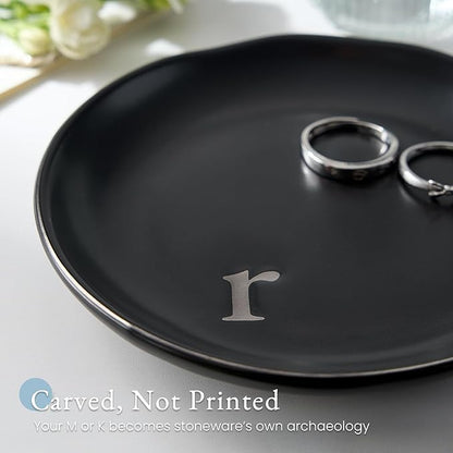 Lolalet Handmade Ceramic Ring Dish Jewelry Tray Plate with Initial, Small Monogram Gift for Her Women Girls Mother, Hostess, Engagement, Bridal Shower, Maid of Honor, Bridesmaid, Birthday, Christmas