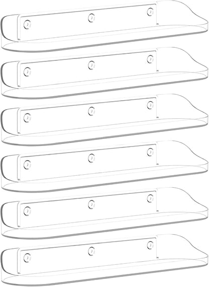 SpaceWhisper Floating Shelves for Wall, 6-Pack 15" Wall Shelves for Bathroom, Bedroom, Kitchen, Living Room, Display Hanging Shelf Organizer for Book, Picture Ledge, Figure Storage, Room Decor (Clear)
