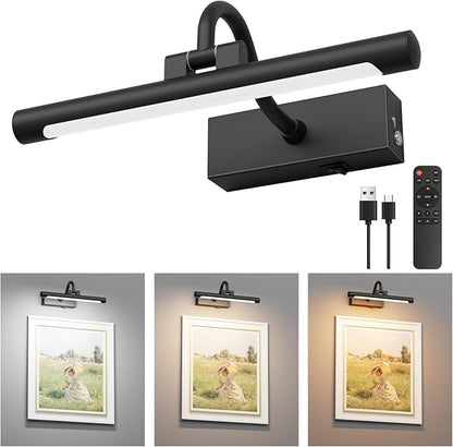Aipsun 11.8" Picture Lights for Wall Rechargeable,10000mAh Battery Operated Art Light for Paintings,3CCT Dimmable, Rotatable Gallery Light for Pictures Display(Black)
