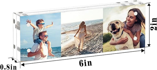 HELPLEX Acrylic Frame, 5 Pack 2x6 Photo Booth Frames, 20mm Thicker Frameless Clear Double Sided Magnetic, Free Standing Desktop Display Stand