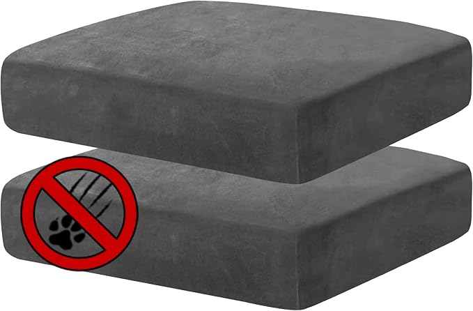 MAXIJIN Velvet Stretch Cushion Covers Couch Cushion Slipcovers Loveseat Sofa Cushion Covers for Individual Cushions with Elastic Bottom (2 Piece Loveseat Cushion Covers, Gray)
